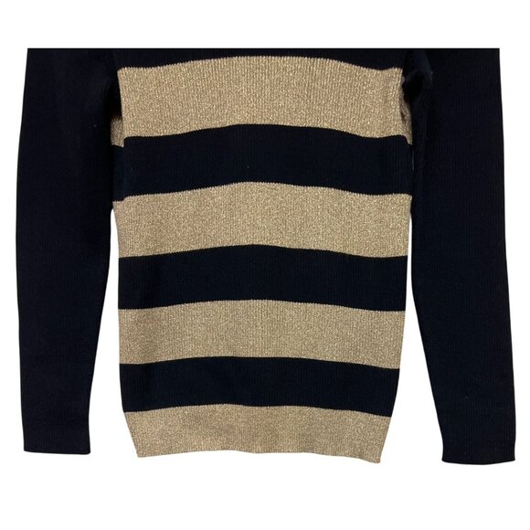 Ralph Lauren Women's Sweater Turtle Neck Black Metallic Gold Stripe Long Sleeve - Picture 3 of 10